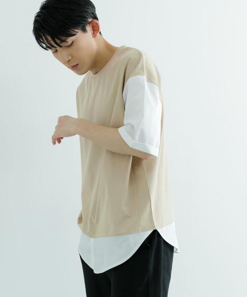 ITEMS URBANRESEARCH(アイテムズ アーバンリサーチ)の「接触冷感TC天竺 布帛キリカエTシャツ(Tシャツ/カットソー・メンズ・ブラック/グレー系その他/ベージュ/チャコールグレー・LARGE/MEDIUM)」の7枚目の写真