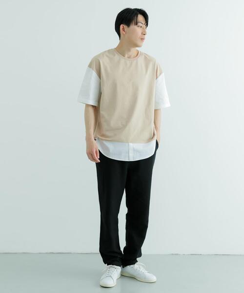 ITEMS URBANRESEARCH(アイテムズ アーバンリサーチ)の「接触冷感TC天竺 布帛キリカエTシャツ(Tシャツ/カットソー・メンズ・ブラック/グレー系その他/ベージュ/チャコールグレー・LARGE/MEDIUM)」の9枚目の写真