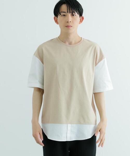 ITEMS URBANRESEARCH(アイテムズ アーバンリサーチ)の「接触冷感TC天竺 布帛キリカエTシャツ(Tシャツ/カットソー・メンズ・ブラック/グレー系その他/ベージュ/チャコールグレー・LARGE/MEDIUM)」の10枚目の写真