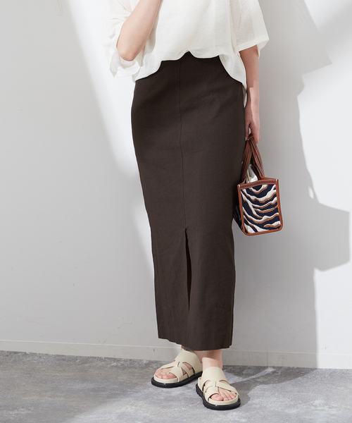 journal standard L'essage(ジャーナルスタンダードレサージュ)の「《追加2》バイオリネンストレッチタイトスカート(スカート・レディース・ブラウン/レッド/ベージュ/ブラック・36/38)」の2枚目の写真