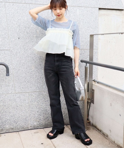 tiptop(ティップトップ)の「シアーボーダー5分袖Tシャツ×キャミSET(Tシャツ/カットソー・レディース・チャコールグレー/オフホワイト/ブルー/アイボリー・FREE)」の21枚目の写真