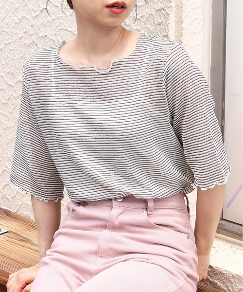 tiptop(ティップトップ)の「シアーボーダー5分袖Tシャツ×キャミSET(Tシャツ/カットソー・レディース・チャコールグレー/オフホワイト/ブルー/アイボリー・FREE)」の13枚目の写真