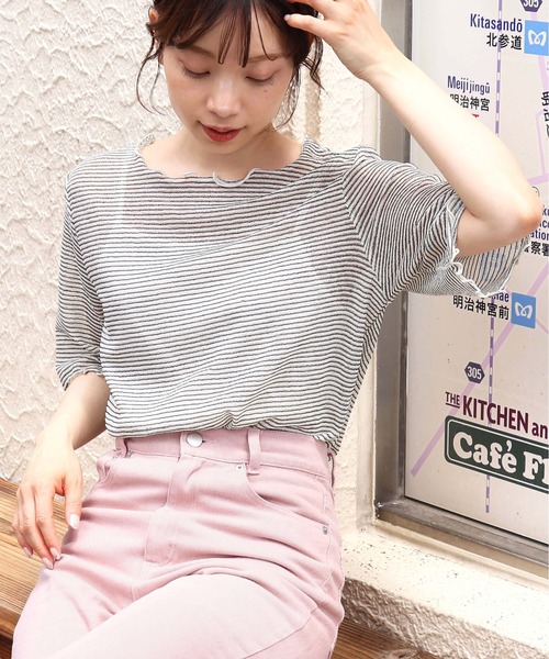 tiptop(ティップトップ)の「シアーボーダー5分袖Tシャツ×キャミSET(Tシャツ/カットソー・レディース・チャコールグレー/オフホワイト/ブルー/アイボリー・FREE)」の14枚目の写真