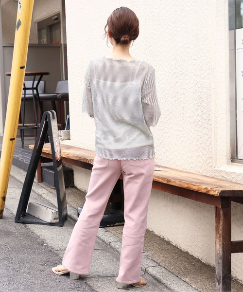 tiptop(ティップトップ)の「シアーボーダー5分袖Tシャツ×キャミSET(Tシャツ/カットソー・レディース・チャコールグレー/オフホワイト/ブルー/アイボリー・FREE)」の18枚目の写真