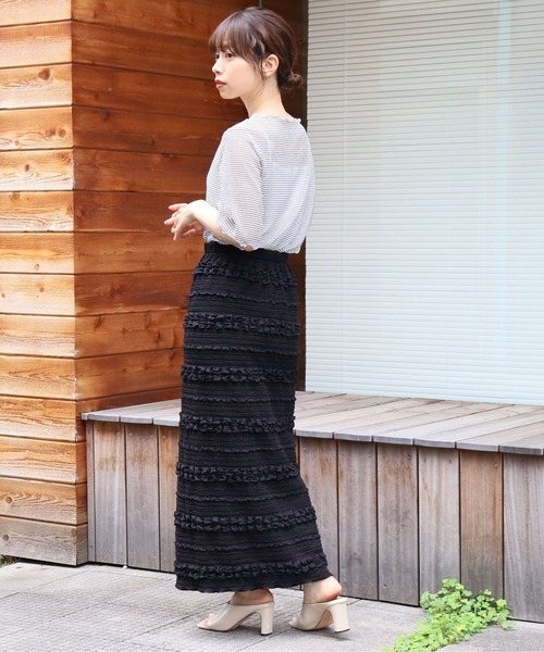 tiptop(ティップトップ)の「シアーボーダー5分袖Tシャツ×キャミSET(Tシャツ/カットソー・レディース・チャコールグレー/オフホワイト/ブルー/アイボリー・FREE)」の11枚目の写真