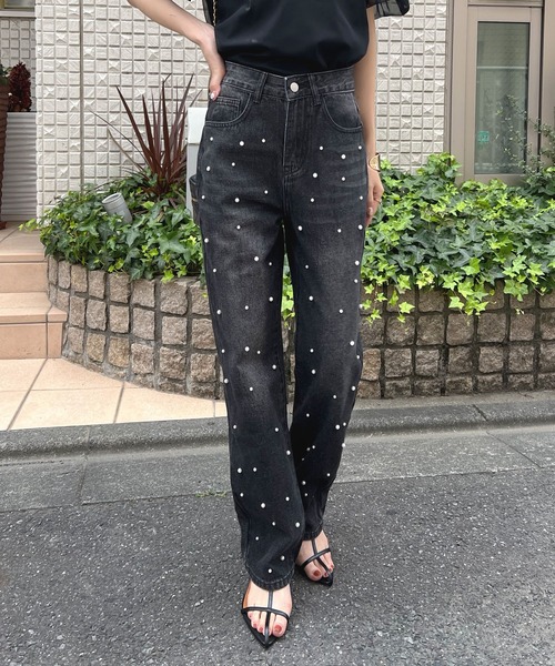 Futier land(フューティアランド)の「パール付デニムパンツ(デニムパンツ・レディース・ブラック/ライトブルー・LARGE/MEDIUM/SMALL)」の9枚目の写真