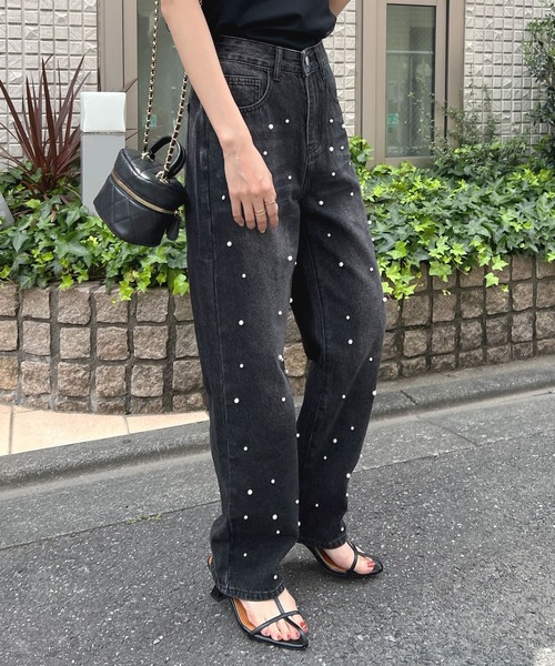 Futier land(フューティアランド)の「パール付デニムパンツ(デニムパンツ・レディース・ブラック/ライトブルー・LARGE/MEDIUM/SMALL)」の10枚目の写真