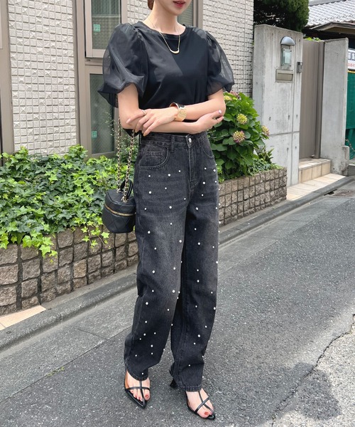 Futier land(フューティアランド)の「パール付デニムパンツ(デニムパンツ・レディース・ブラック/ライトブルー・LARGE/MEDIUM/SMALL)」の13枚目の写真
