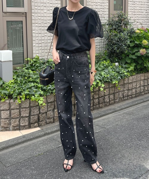 Futier land(フューティアランド)の「パール付デニムパンツ(デニムパンツ・レディース・ブラック/ライトブルー・LARGE/MEDIUM/SMALL)」の15枚目の写真