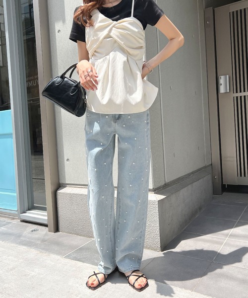 Futier land(フューティアランド)の「パール付デニムパンツ(デニムパンツ・レディース・ブラック/ライトブルー・LARGE/MEDIUM/SMALL)」の19枚目の写真