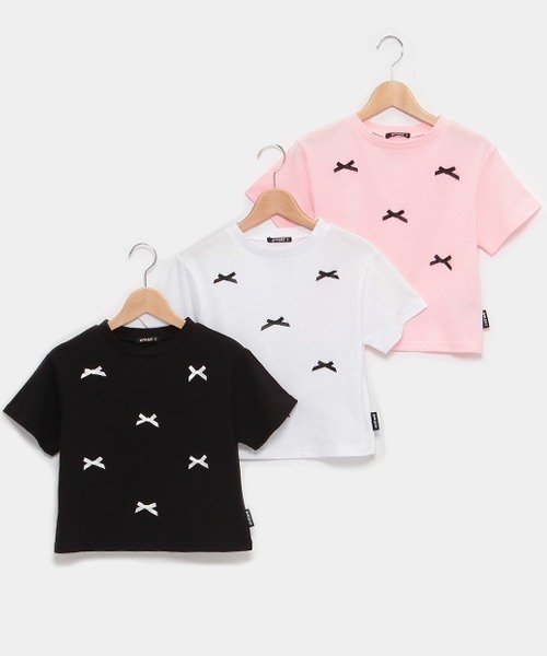 by LOVEiT(バイラビット)の「いっぱいリボンTシャツ(Tシャツ/カットソー・キッズ・ブラック/ピンク/オフホワイト・160cm/120cm/130cm/140cm/150cm)」の4枚目の写真