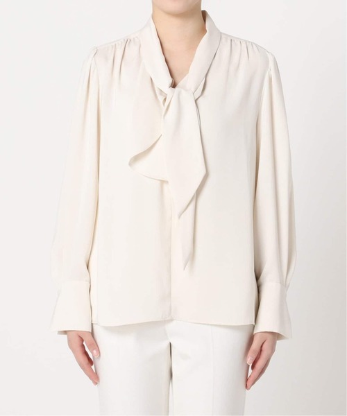 NOBLE ノーブル ロイヤルサテンボウタイブラウス ナチュラル アイボリー NOBLE ノーブル ロイヤルサテンボウタイブラウス ナチュラル