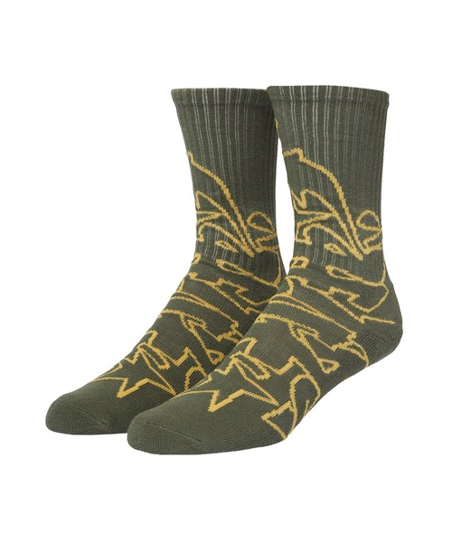 HUF(ハフ)の「OUTLINES CREW SOCKS(ソックス/靴下・メンズ・ホワイト/オリーブ・O/S)」の1枚目の写真