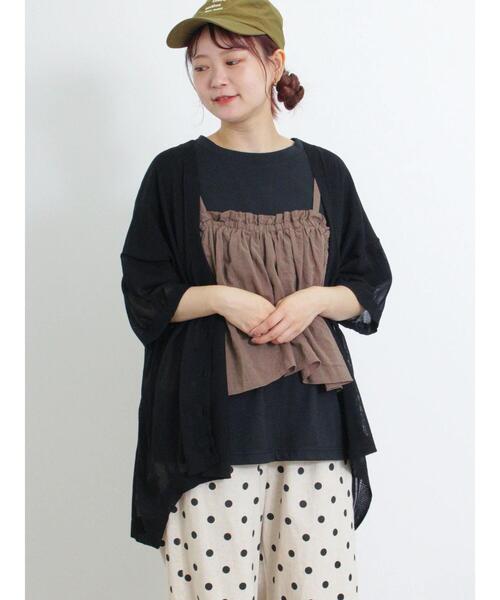 Samansa Mos2（サマンサ モスモス）の「【マシンウォッシャブル】Vネック前後差カーディガン（カーディガン/ボレロ・レディース・キナリ/ブラック/グリーン/ベージュ・F）」の2枚目の写真