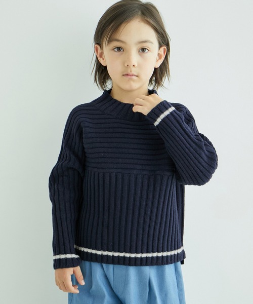 ROPE' PICNIC(ロペピクニック)の「【KIDS】リブ切り替えニットプルオーバー/WEB限定サイズ:110cm・リンクコーデ(ニット/セーター・キッズ・ブラック/ブルー系その他/レッド系その他/キナリ・110/120/130/140/150)」の1枚目の写真