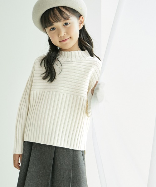 ROPE' PICNIC(ロペピクニック)の「【KIDS】リブ切り替えニットプルオーバー/WEB限定サイズ:110cm・リンクコーデ(ニット/セーター・キッズ・ブラック/ブルー系その他/レッド系その他/キナリ・110/120/130/140/150)」の2枚目の写真