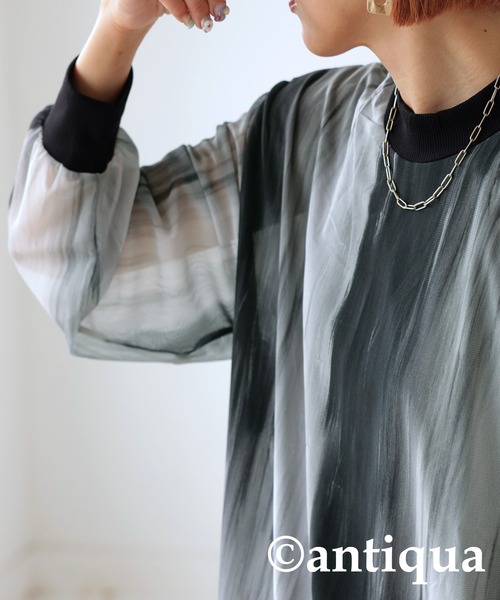 新品タグ付き・ アンティカantiqua ニュアンス柄シアートップス・完売品 ニュアンス柄シアートップス（シャツ/ブラウス）｜antiqua