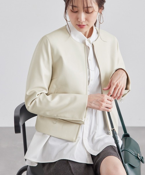 ROPE' PICNIC（ロペピクニック）の「シンセティックレザーノーカラージャケット（ノーカラージャケット・レディース・ベージュ系その他/ブラック/ブラウン・40/38）」の14枚目の写真