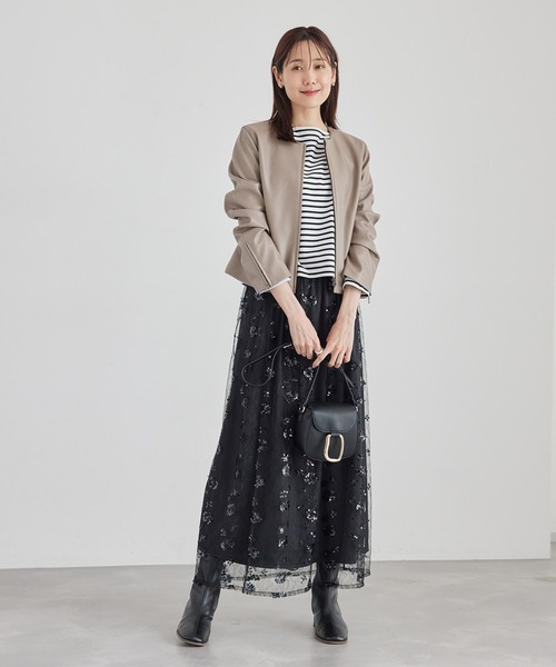 ROPE PICNIC ノーカラー ジャケット　セットアップ パンツ ブラック ROPE' PICNIC ジャケット ノーカラージャケット 「花粉ガード