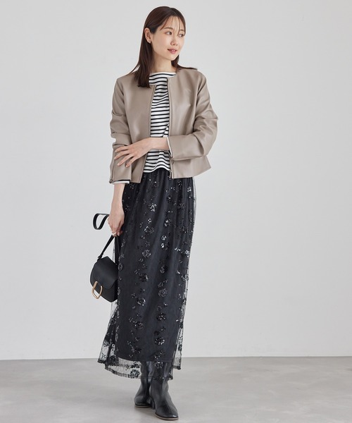 ROPE' PICNIC（ロペピクニック）の「シンセティックレザーノーカラージャケット（ノーカラージャケット・レディース・ベージュ系その他/ブラック/ブラウン・40/38）」の18枚目の写真