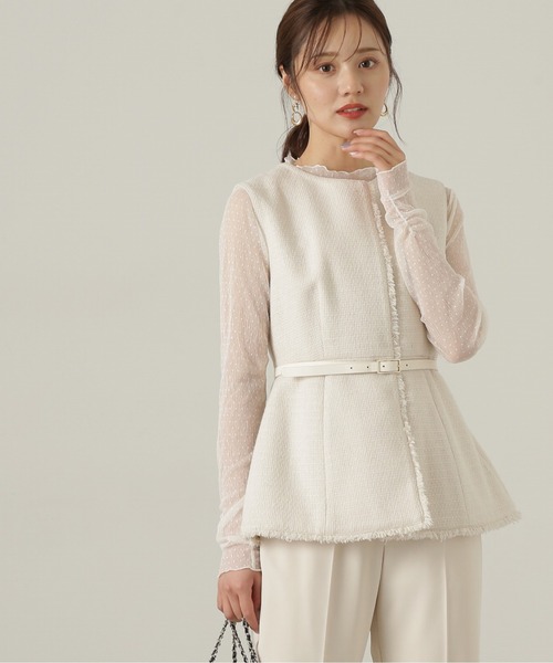 PROPORTION BODY DRESSING(プロポーションボディドレッシング)の「チュールドットトップス / 1214260907(Tシャツ/カットソー・レディース・ブラック/ホワイト系その他・FREE)」の1枚目の写真