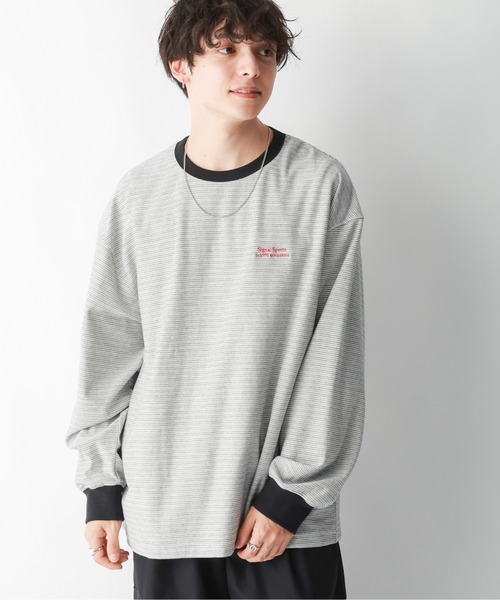 SIGNAL SPORTS（シグナルスポーツ）の「【SIGNAL SPORTS】ワンポイント刺繍/ボーダーTシャツ（Tシャツ/カットソー・メンズ・ホワイト系その他/ブルー系その他・MEDIUM/LARGE）」の2枚目の写真