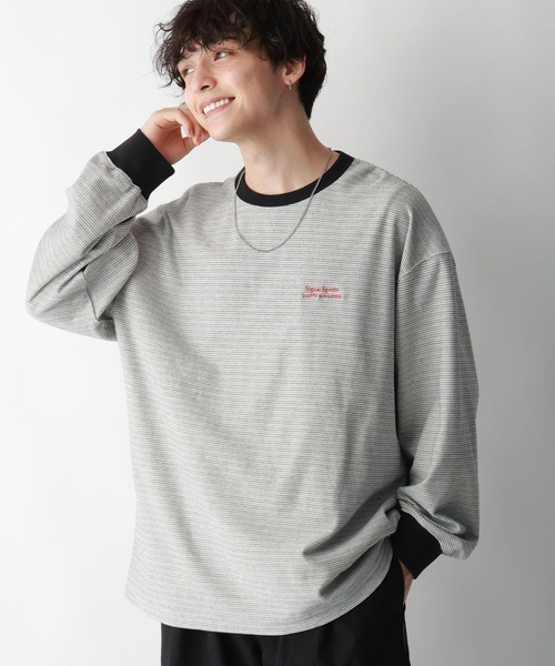 SIGNAL SPORTS（シグナルスポーツ）の「【SIGNAL SPORTS】ワンポイント刺繍/ボーダーTシャツ（Tシャツ/カットソー・メンズ・ホワイト系その他/ブルー系その他・MEDIUM/LARGE）」の6枚目の写真