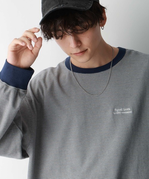 SIGNAL SPORTS（シグナルスポーツ）の「【SIGNAL SPORTS】ワンポイント刺繍/ボーダーTシャツ（Tシャツ/カットソー・メンズ・ホワイト系その他/ブルー系その他・MEDIUM/LARGE）」の11枚目の写真