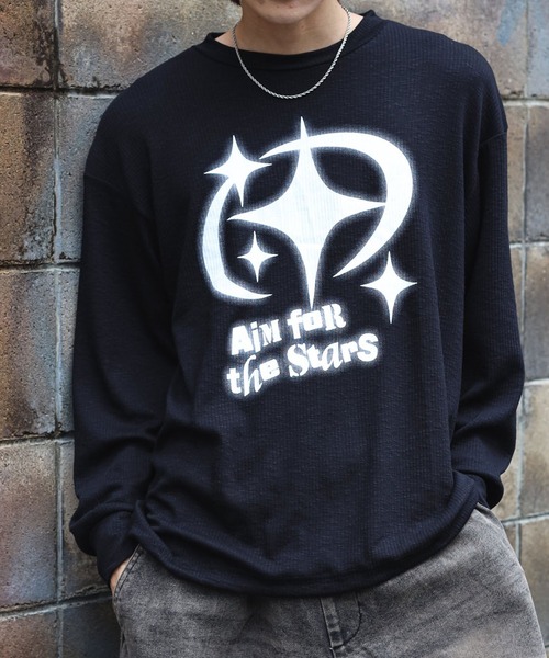 SPINNS（スピンズ）の「グランジ/ロンT感覚で着れる！ニットソー スター（ニット/セーター・メンズ・チャコール/ブルー/オフホワイト/ブラック・ONESIZE）」の2枚目の写真