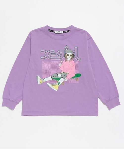 X-girl Stages（エックスガールステージス）の「ガール線画プリント長袖Tシャツ（Tシャツ/カットソー・キッズ・オフホワイト/ブラック/ラベンダー・80ｃｍ/90cm/100cm/110cm/120cm/130cm/140cm）」の3枚目の写真
