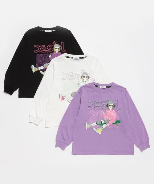 セール】ガール線画プリント長袖Tシャツ（Tシャツ/カットソー