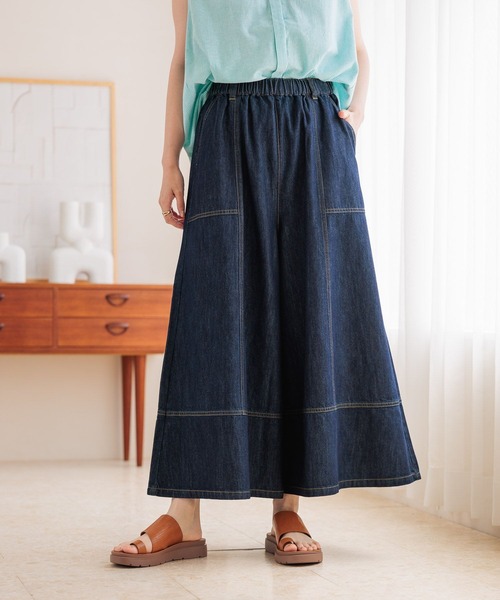 studio CLIP（スタディオクリップ）の「デニムスカーチョ[プチ・プラスサイズあり]（デニムパンツ・レディース・ブラック/インディゴブルー・PF/MEDIUM/LARGE/ﾌﾘｰ(L)）」の2枚目の写真