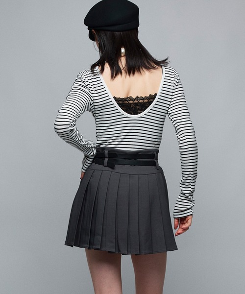 Narcissus（ナルシス）の「【Narcissus】ボーダーオープンTシャツ（Tシャツ/カットソー・レディース・ホワイト/ブラック・FREE）」の3枚目の写真