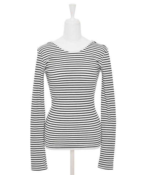 Narcissus（ナルシス）の「【Narcissus】ボーダーオープンTシャツ（Tシャツ/カットソー・レディース・ホワイト/ブラック・FREE）」の9枚目の写真