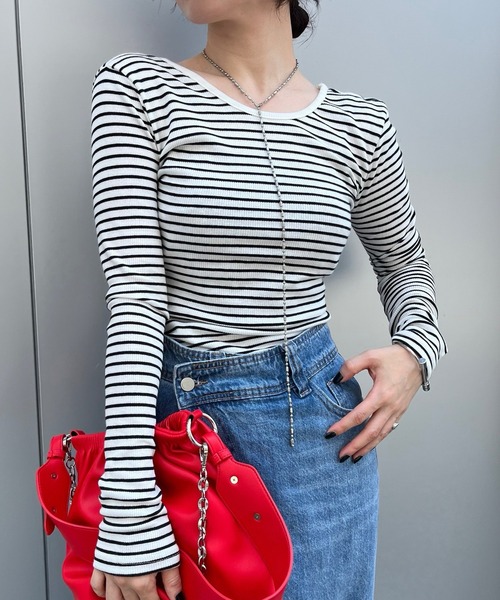 Narcissus（ナルシス）の「【Narcissus】ボーダーオープンTシャツ（Tシャツ/カットソー・レディース・ホワイト/ブラック・FREE）」の18枚目の写真