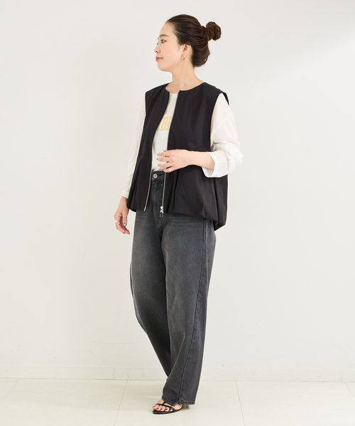 B.C STOCK（ベーセーストック）の「バルーンヘムベスト（ベスト・レディース・ブラック/チャコールグレー・FREE）」の4枚目の写真