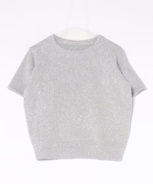 PREFERIR（プレフェリール）の「ラメ フイルム クルーネック 半袖ニット（ニット/セーター・レディース・シルバー/ゴールド/ブラック/ブルー・MEDIUM）」の3枚目の写真