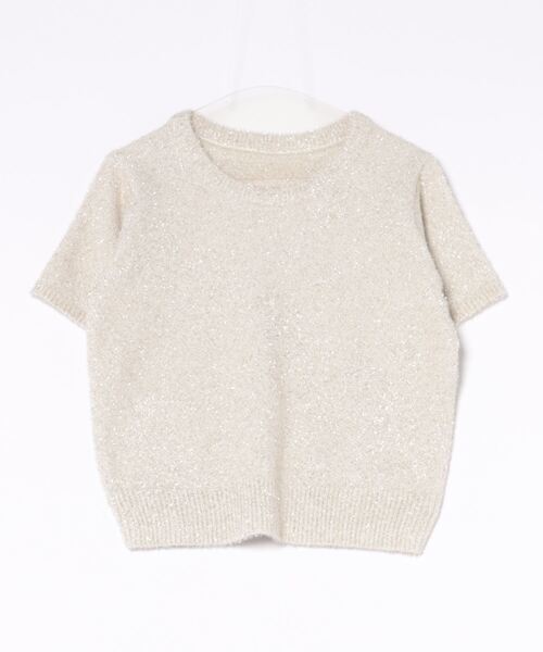 PREFERIR（プレフェリール）の「ラメ フイルム クルーネック 半袖ニット（ニット/セーター・レディース・シルバー/ゴールド/ブラック/ブルー・MEDIUM）」の4枚目の写真