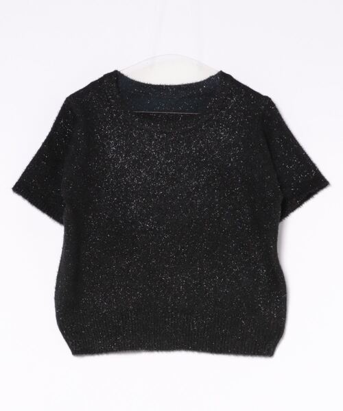 PREFERIR（プレフェリール）の「ラメ フイルム クルーネック 半袖ニット（ニット/セーター・レディース・シルバー/ゴールド/ブラック/ブルー・MEDIUM）」の2枚目の写真