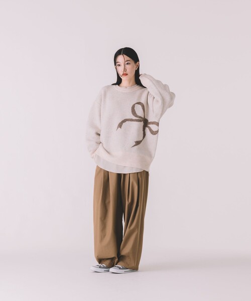 新品 フーガフーガ M.&KYOKO 薄手ニット ベージュ系 フリーサイズ セール】リボン ジャガードニット（ニット/セーター）｜FREAK'S STORE