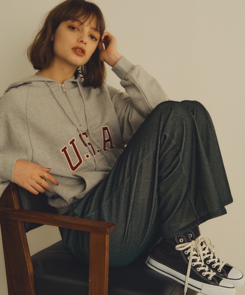 Unitage（ユニテージ）の「USAハーフZIPパーカー（パーカー・レディース・ネイビー/グレー・FREE）」の4枚目の写真