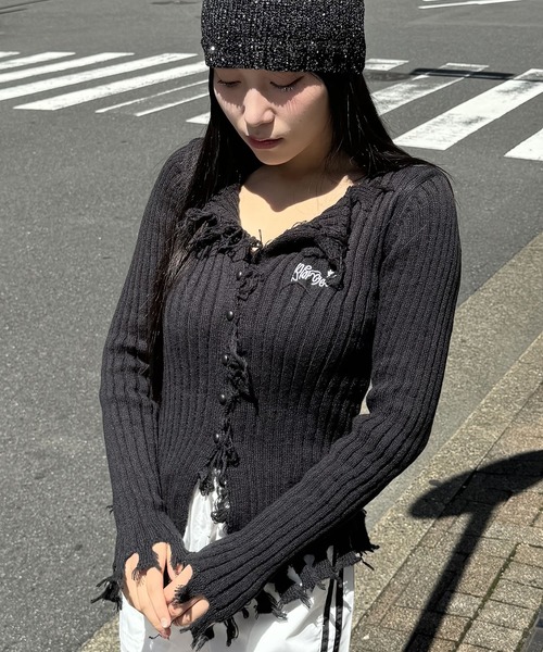 madrepadre（マドレパドレ）の「フリンジニットカーディガン（カーディガン/ボレロ・レディース・ホワイト/ブラウン/グレー/ブラック/ベージュ・FREE）」の6枚目の写真