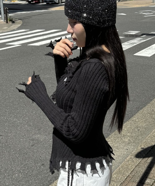 madrepadre（マドレパドレ）の「フリンジニットカーディガン（カーディガン/ボレロ・レディース・ホワイト/ブラウン/グレー/ブラック/ベージュ・FREE）」の8枚目の写真