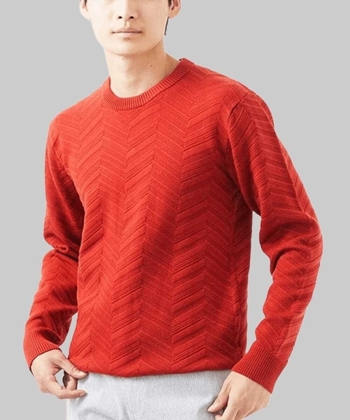 MK MICHEL KLEIN HOMME (エムケーミッシェルクランオム)の「【残りわずか/在庫限り/洗える】ジャガードニット / へリンボンジャガード(ニット/セーター・メンズ・オレンジ/ライトグレー/ネイビー・48/51/46)」の3枚目の写真