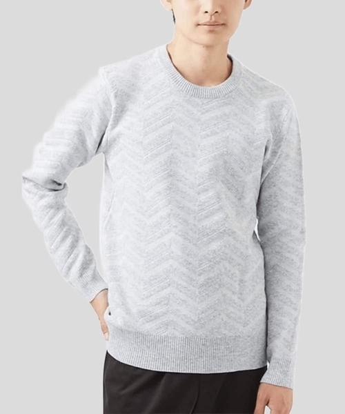 MK MICHEL KLEIN HOMME (エムケーミッシェルクランオム)の「【残りわずか/在庫限り/洗える】ジャガードニット / へリンボンジャガード(ニット/セーター・メンズ・オレンジ/ライトグレー/ネイビー・48/51/46)」の1枚目の写真