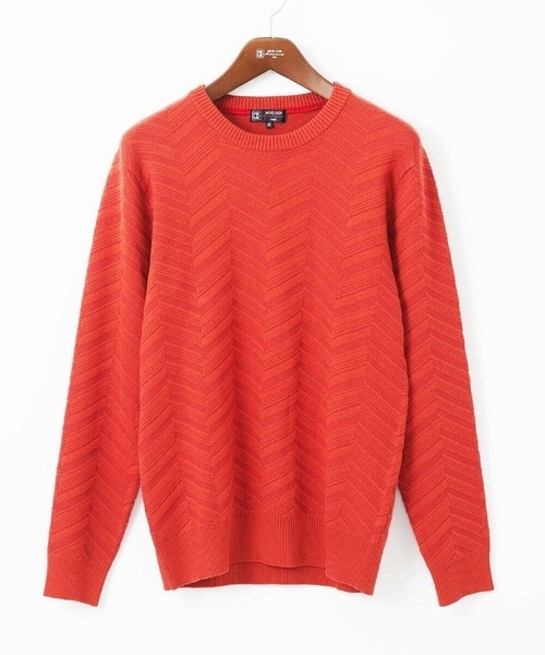 MK MICHEL KLEIN HOMME (エムケーミッシェルクランオム)の「【残りわずか/在庫限り/洗える】ジャガードニット / へリンボンジャガード(ニット/セーター・メンズ・オレンジ/ライトグレー/ネイビー・48/51/46)」の4枚目の写真