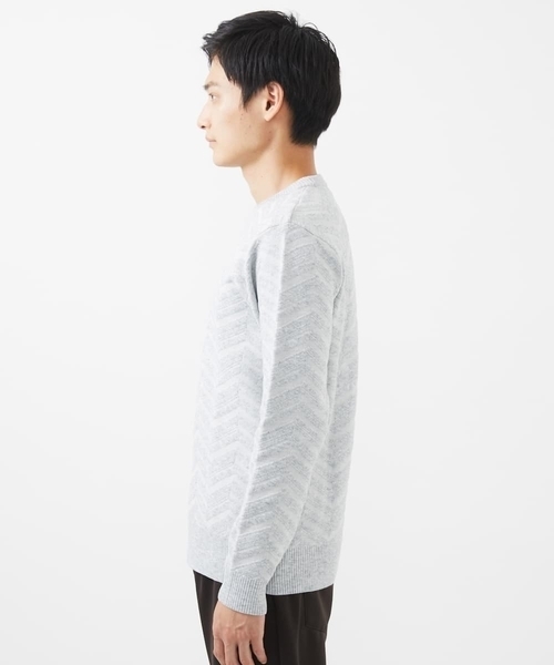 MK MICHEL KLEIN HOMME (エムケーミッシェルクランオム)の「【残りわずか/在庫限り/洗える】ジャガードニット / へリンボンジャガード(ニット/セーター・メンズ・オレンジ/ライトグレー/ネイビー・48/51/46)」の5枚目の写真