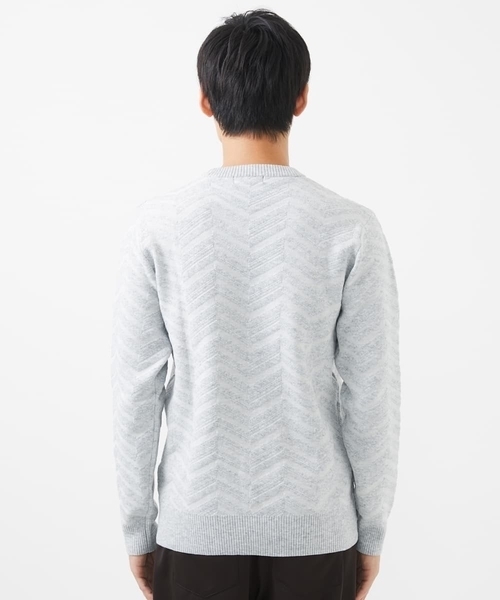 MK MICHEL KLEIN HOMME (エムケーミッシェルクランオム)の「【残りわずか/在庫限り/洗える】ジャガードニット / へリンボンジャガード(ニット/セーター・メンズ・オレンジ/ライトグレー/ネイビー・48/51/46)」の6枚目の写真