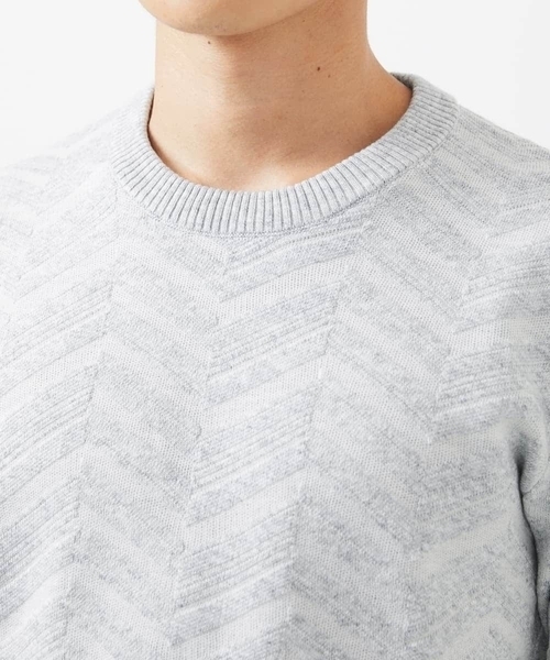MK MICHEL KLEIN HOMME (エムケーミッシェルクランオム)の「【残りわずか/在庫限り/洗える】ジャガードニット / へリンボンジャガード(ニット/セーター・メンズ・オレンジ/ライトグレー/ネイビー・48/51/46)」の7枚目の写真