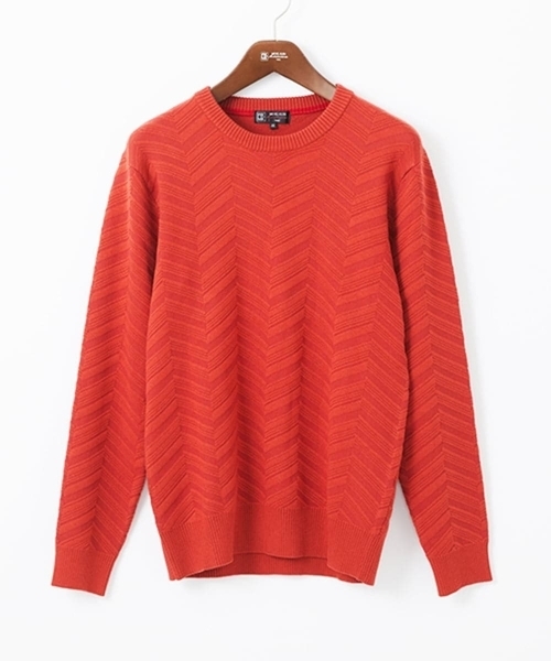 MK MICHEL KLEIN HOMME (エムケーミッシェルクランオム)の「【残りわずか/在庫限り/洗える】ジャガードニット / へリンボンジャガード(ニット/セーター・メンズ・オレンジ/ライトグレー/ネイビー・48/51/46)」の10枚目の写真